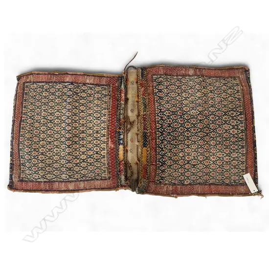 Bag – wool, - supplementary weft - double faced - white ground - rhomboid lattice repeat. 114 x 61.5cm